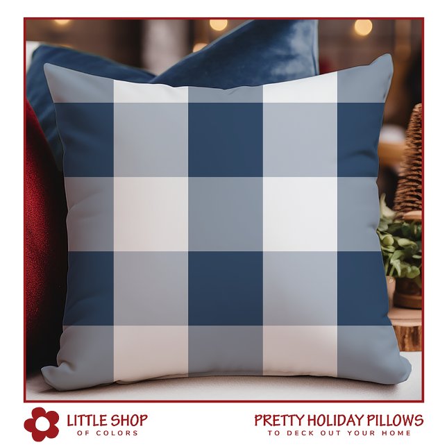 Classic Blue White Buffalo Check Christmas Cushion (Creator Uploaded)