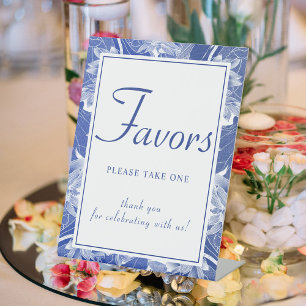 Classic Blue White Chinoiserie Floral Favour Pedestal Sign