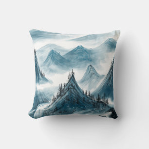 Classic Blue White Chinoiserie Landscape Painting Cushion