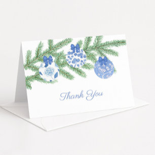 Classic Blue White Christmas Baubles Bridal Shower Thank You Card