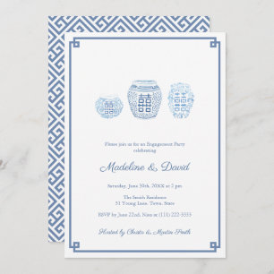 Classic Blue & White Engagement Party Dinner Invitation