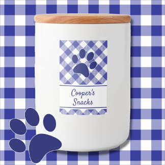 Classic Blue White Gingham Pattern Paw Name Food Label