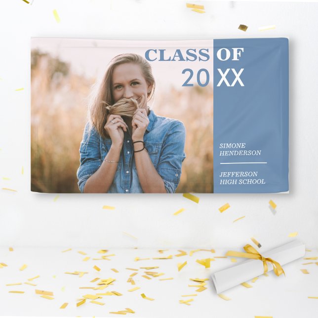 Classic Blue White Graduation Photo Party Sign (Creator Uploaded)