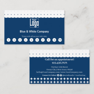 Classic Blue & White Logo Social Media Call Loyalty Card