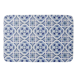 Classic Blue & White Mediterranean Tile Look Bath Mat
