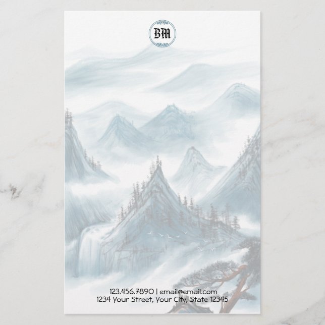 Classic Blue White Mountain View Letterhead (Front)