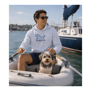 Classic Blue & White Seersucker Dog Silhouette Hoodie