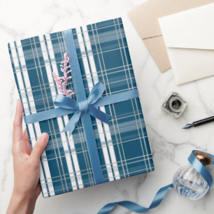 Classic Blue & White Tartan Plaid Winter Wrapping Paper