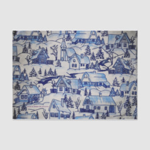 Classic Blue/White Vintage Christmas Village Tissue Paper