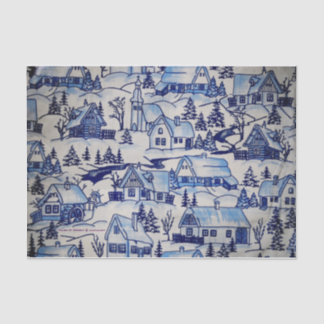 Classic Blue/White Vintage Christmas Village Tissue Paper