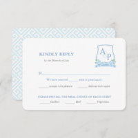 Classic Blue White Wedding Crest Meal Choice RSVP
