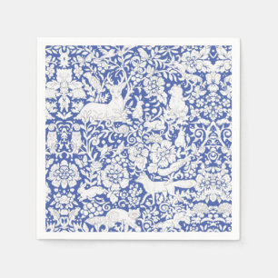 Classic Blue White Woodland Forest Animals Damask Napkin