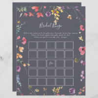 Classic Blue Wild Floral Bridal Bingo Game