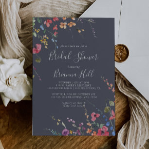 Classic Blue Wild Floral Bridal Shower  Invitation