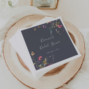 Classic Blue Wild Floral Bridal Shower  Napkin