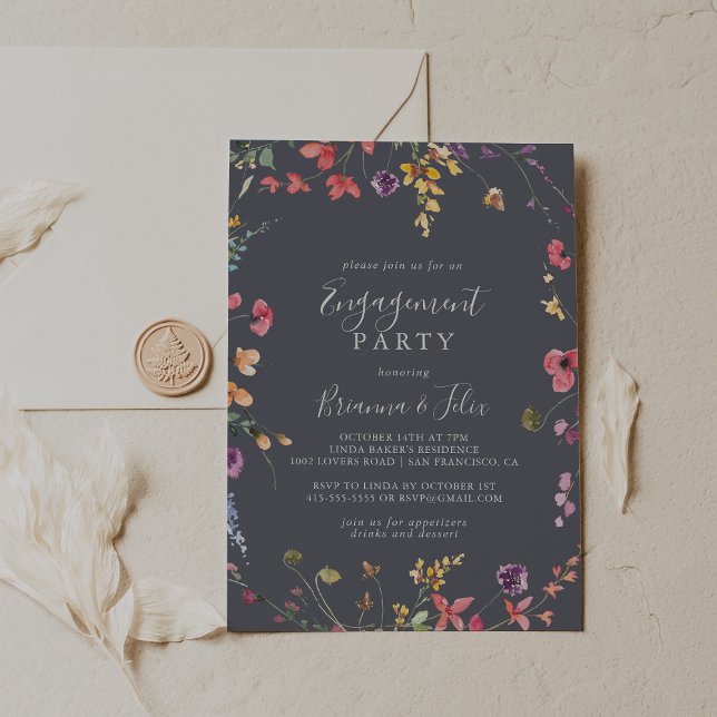Classic Blue Wild Floral Engagement Party   Invitation (Creator Uploaded)