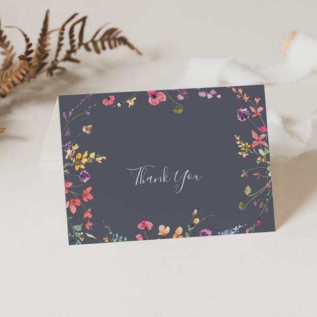 Classic Blue Wild Floral Folded Wedding  Thank You Card (Creator Uploaded)
