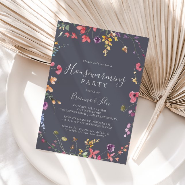 Classic Blue Wild Floral Housewarming Party Invitation (Creator Uploaded)