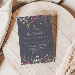 Classic Blue Wild Floral Nuestra Boda Wedding Invitation
