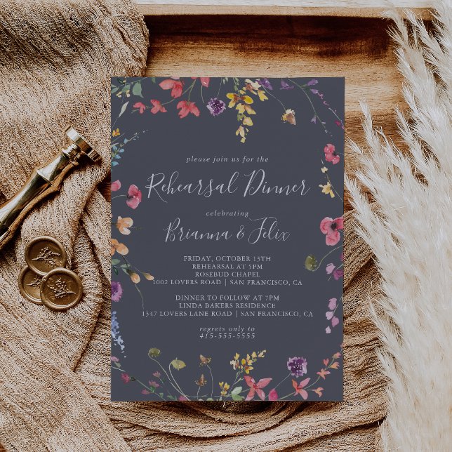 Classic Blue Wild Floral Rehearsal Dinner  Invitation (Creator Uploaded)