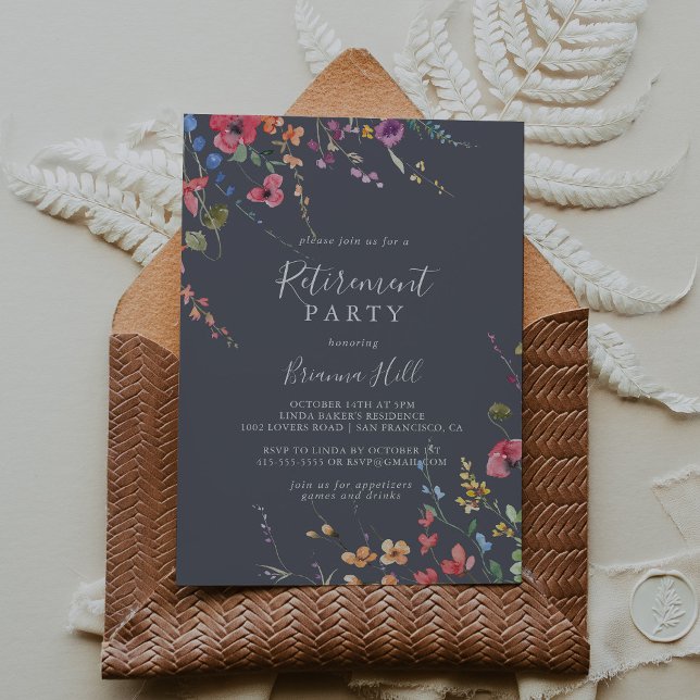Classic Blue Wild Floral Retirement Party  Invitation (Creator Uploaded)