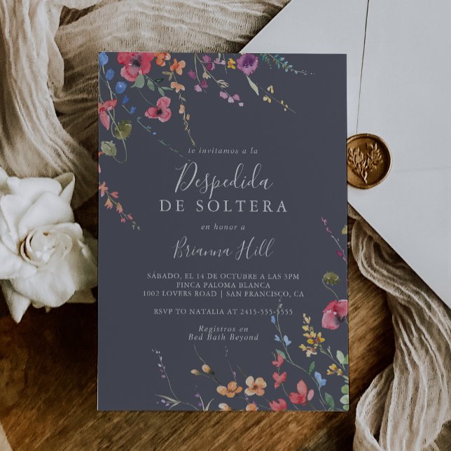 Classic Blue Wild Floral Spanish Bridal Shower Invitation (Creator Uploaded)