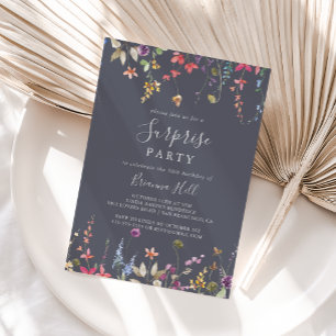 Classic Blue Wild Floral Surprise Party  Invitation
