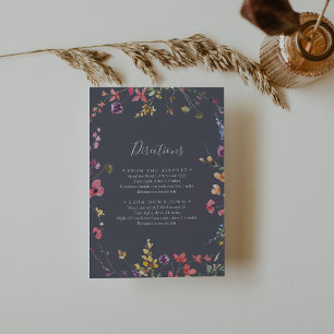 Classic Blue Wild Floral Wedding Directions Enclosure Card