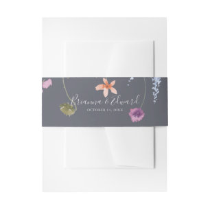 Classic Blue Wild Floral Wedding  Invitation Belly Band
