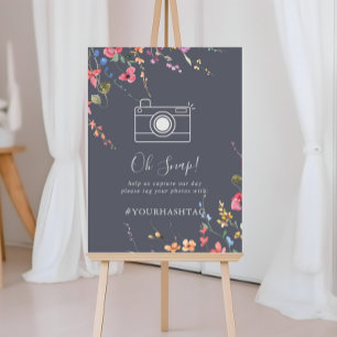 Classic Blue Wild Floral Wedding Oh Snap  Poster