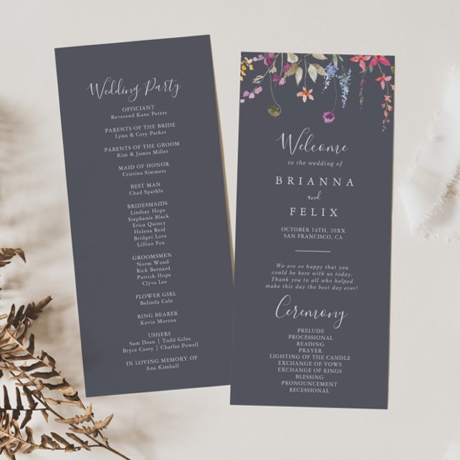 Classic Blue Wild Floral Wedding Program (Creator Uploaded)