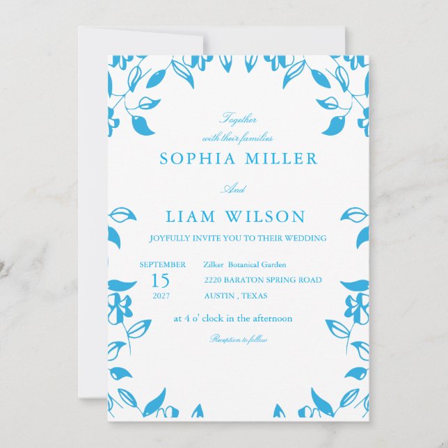 classic blue  wild flowers wedding invite (Front)