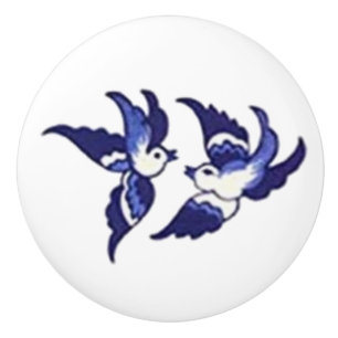 Classic Blue Willow Bird Design Ceramic Knob