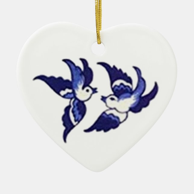 Classic Blue Willow Bird Design Ceramic Ornament (Front)