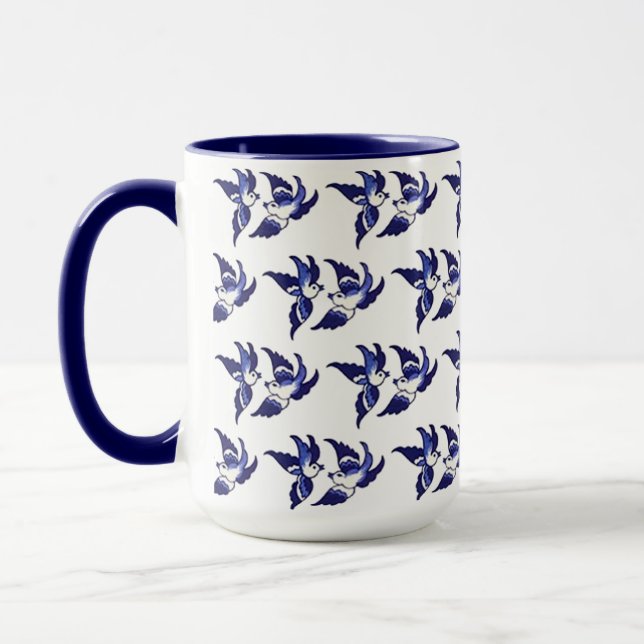 Classic Blue Willow Birds Design Mug (Left)
