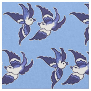 Classic Blue Willow Birds Design v2 Fabric