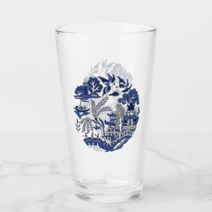Classic Blue Willow China Design Glass