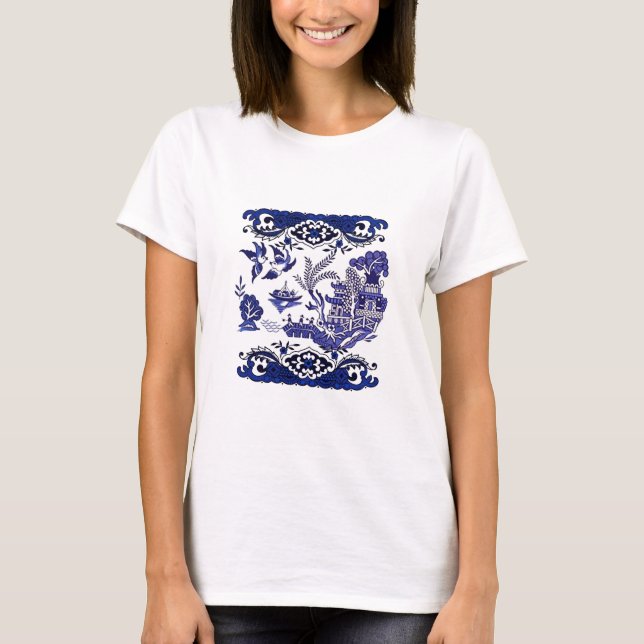Classic Blue Willow China Design T-Shirt (Front)