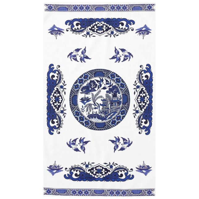 Classic Blue Willow China Design Tablecloth (Front)