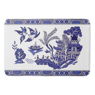 Classic Blue Willow Design Bath Mat
