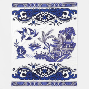 Classic Blue Willow Design Fleece Blanket