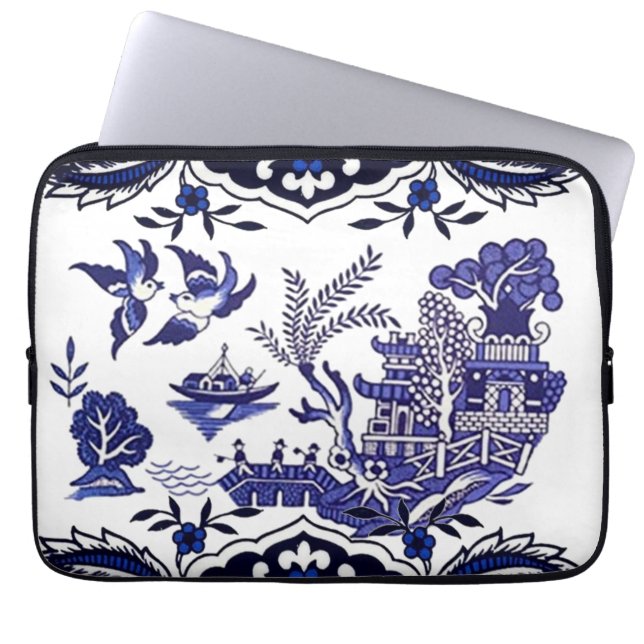 Classic Blue Willow Design Laptop Sleeve (Front)