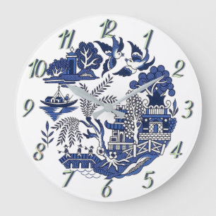 Classic Blue Willow Design Large Clock