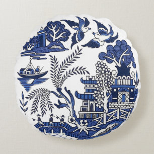 Classic Blue Willow Design Round Cushion