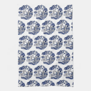 Classic Blue Willow Design Tea Towel
