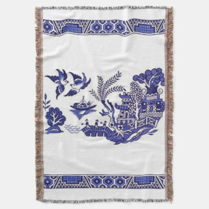 Classic Blue Willow Design Throw Blanket