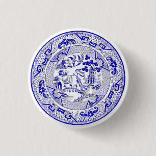 Classic Blue Willow Plate Design 3 Cm Round Badge