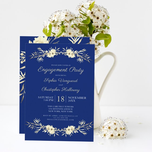 Classic Blue Winter Floral Engagement Party Invitation (Creator Uploaded)