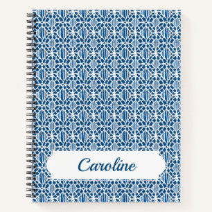 Classic Blue With White Crochet Lace Pattern Notebook