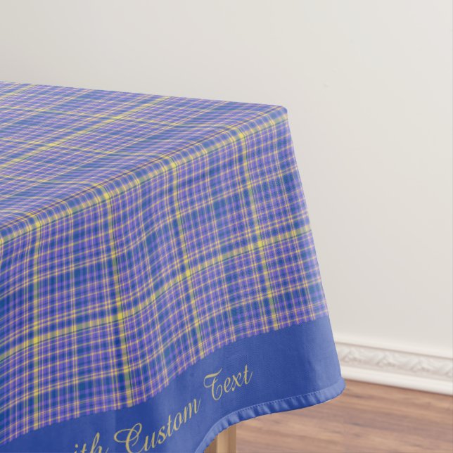 Classic Blue Yellow Gingham Plaid Tartan Pattern Tablecloth (In Situ)